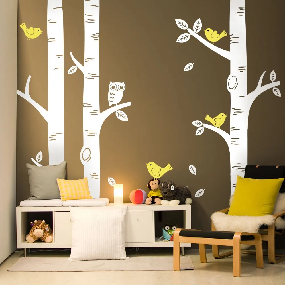 Unique 5 Birch Trees With Branches Wall Stickers Customized Color Decor Living Room Baby Kids Wallpaper High Quality Mural D639C