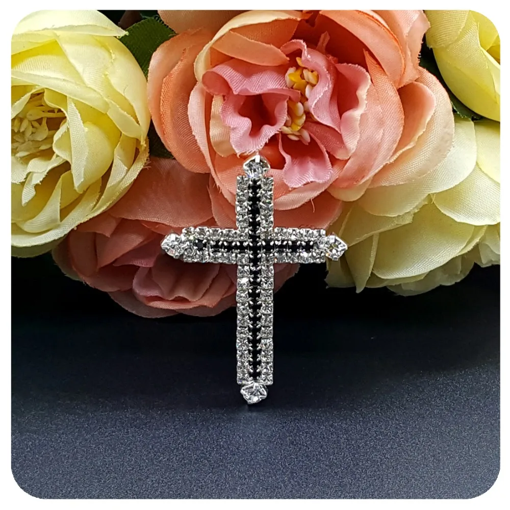 Fashion Silver Plated Rhinestone Cross Brooch Pin Hand-made Lapel Pin Jewelry Gift