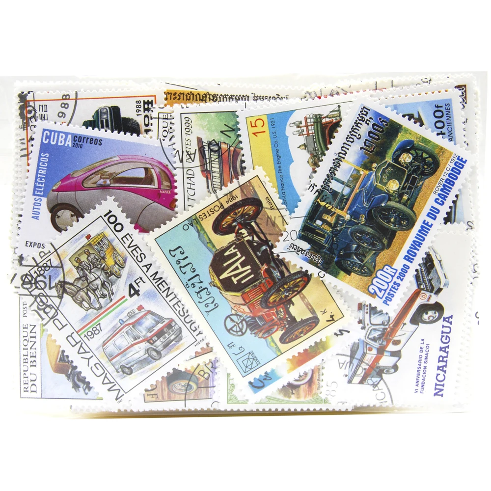 50Pcs/Lot Car Motors Stamps All Different From Many Countries NO Repeat  Marked Postage Stamps for Collecting