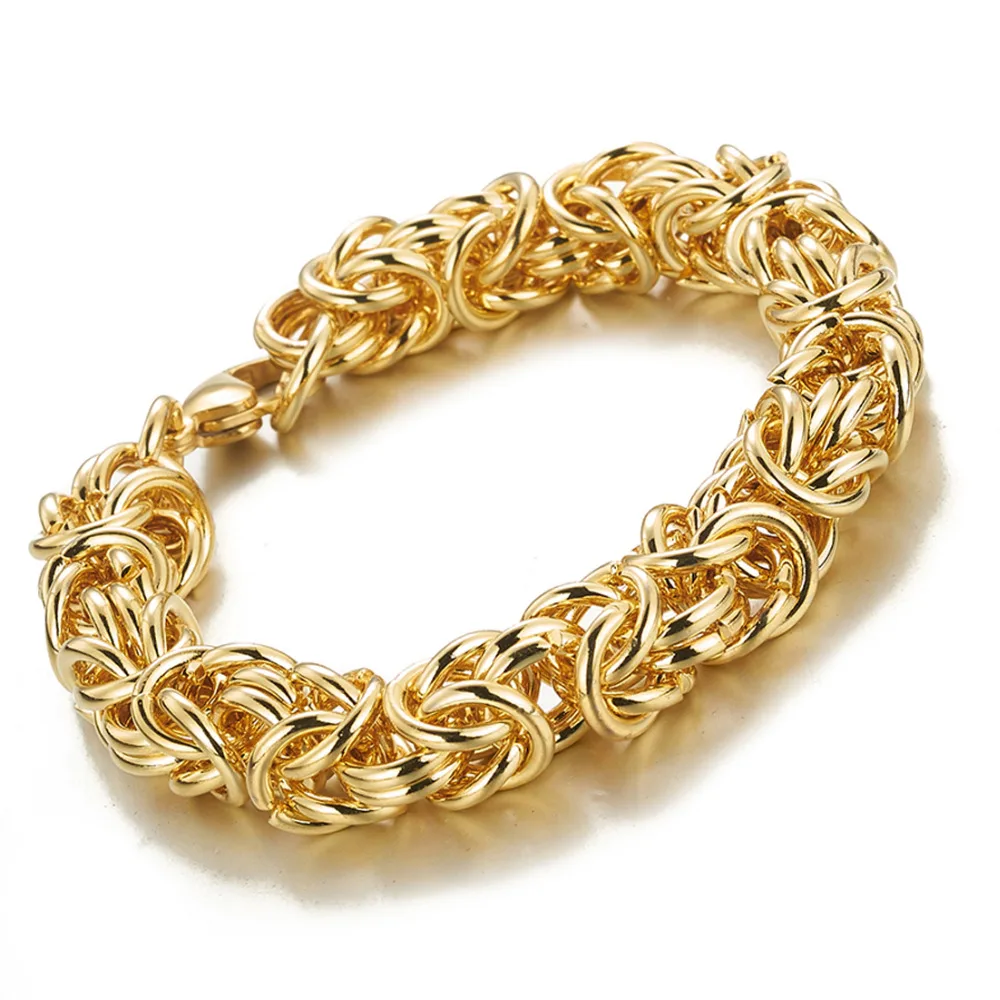 6/8/10MM Charming Jewelry Stainless Steel Gold Color Handmade Circle Byzantine Chain Men\'s Women\'s Bracelet Wristband 7-11inch