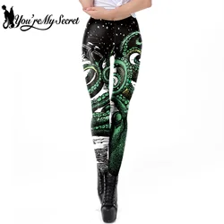 [You're My Secret] 2021 Gothic Style Leggings Black Starry Green Printed Ankle Pants For Women Seamless Elastic Leggins