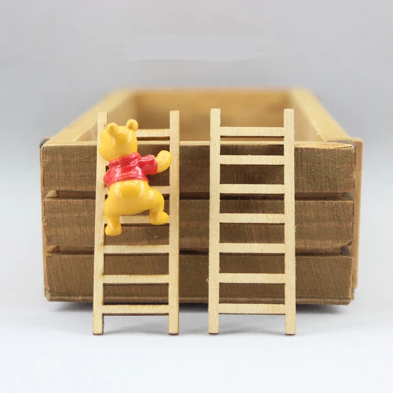 5pcs/set Mini Wooden Step Ladder Furniture Tools Fairy Garden Dollhouse Miniatures Decor Accessories Action Figurine