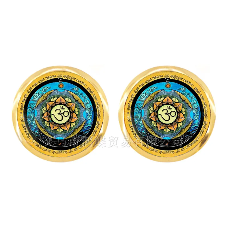 

Mandala Art Picture 12mm Glas Cabochon Golden-Plated Stud Earrings Sacred Geometry Yoga Om Fashion Jewelry For Women Girls