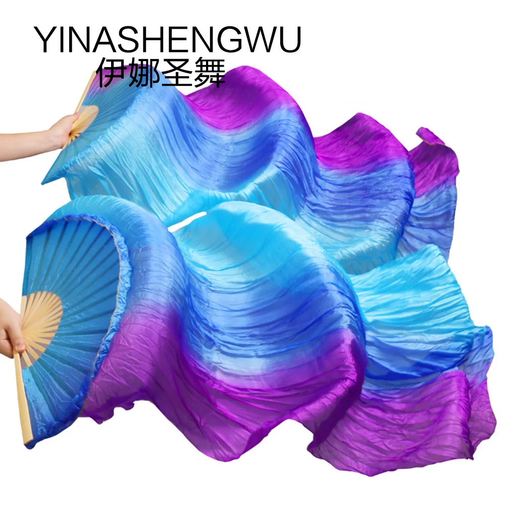 Belly Dance Fan Silk Bamboo Ribs Natural Silk Stage Performance Props Dye Fan Women Belly Dance Silk Fan