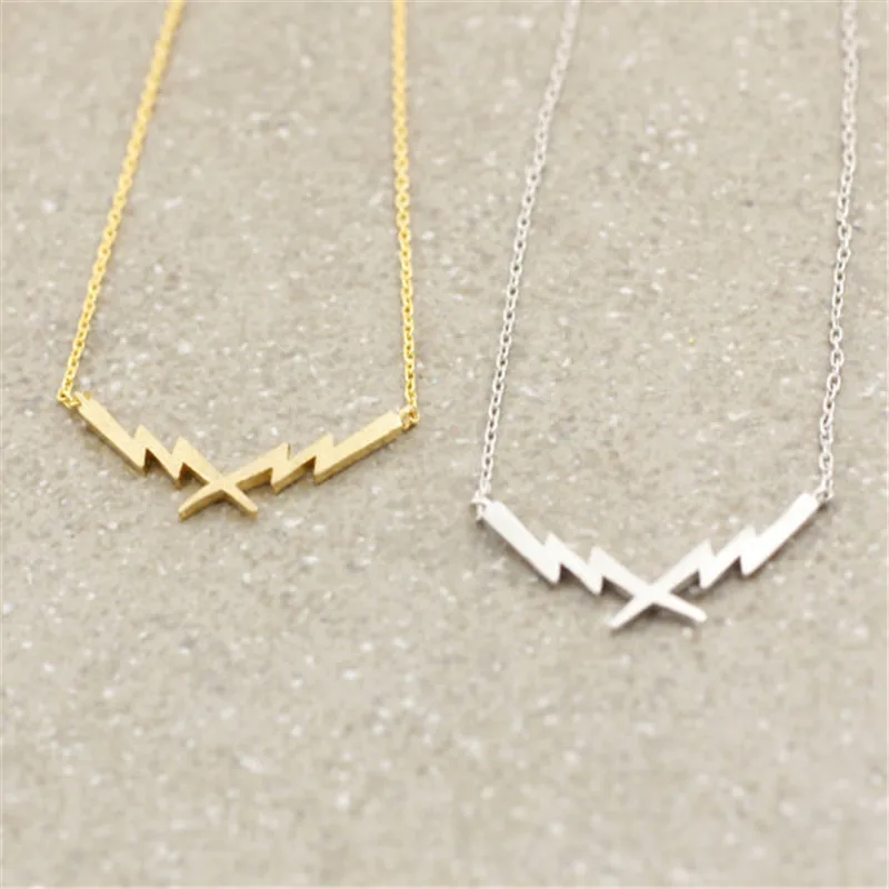 

Gold and Silver Thunder Lightning Bolt Pendant choker Necklace for women fashion beautiful gift christmas