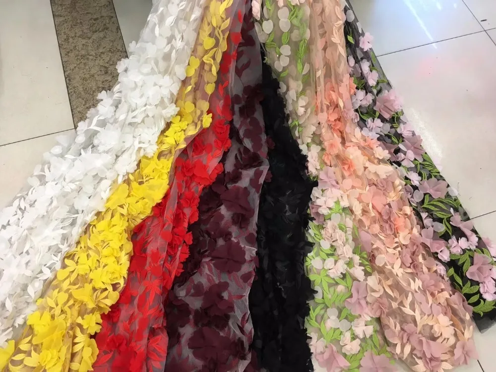 5yards /lot ja001#  8 color option 3d flower  luxury  embroidery  tulle mesh lace fabric for evening dress/wedding/sawing