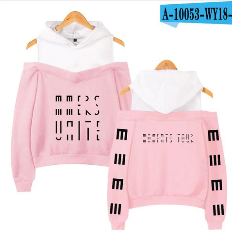 Twin Combination Marcus and Martinus Pink Hoodie Long Sleeve Off Shoulder Hooded Sweatshirts Streetwear Casual Women Pullovers