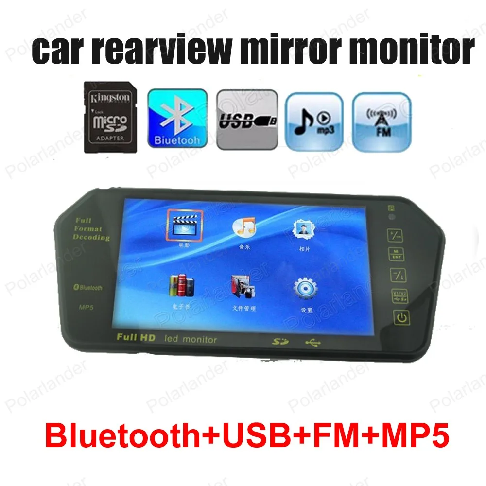 7 inch Color TFT LCD 1024x600 Bluetooth MP5 Car Parking Monitor rear view Mirror reversing priority TF USB FM transmitter