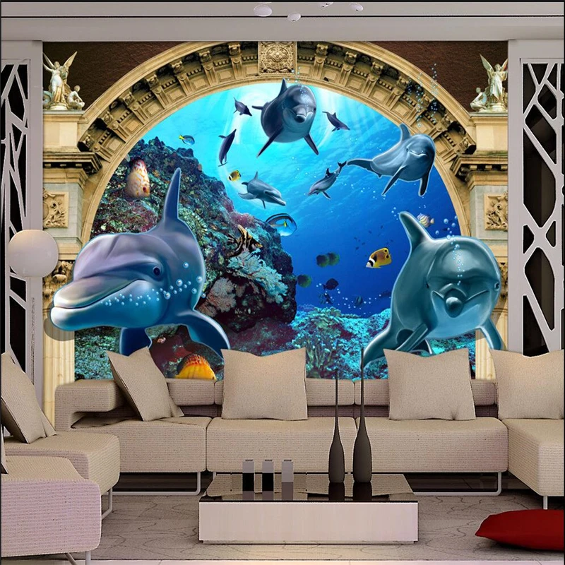 beibehang Custom photo Large wall painting background wall paper the living room TV Underwater World Dolphin Roman  wallpaper