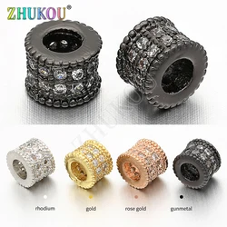 2Pcs/lot,W6mm*H5mm Brass Cubic Zirconia Round Spacer Beads DIY Jewelry Bracelet Necklace Making, Hole: 3mm, Model: VZ97