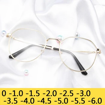 Wielokątne okulary dla osób z krótkowzrocznością – damskie okulary Lady Luxury retro, metalowe, lustro w stylu vintage