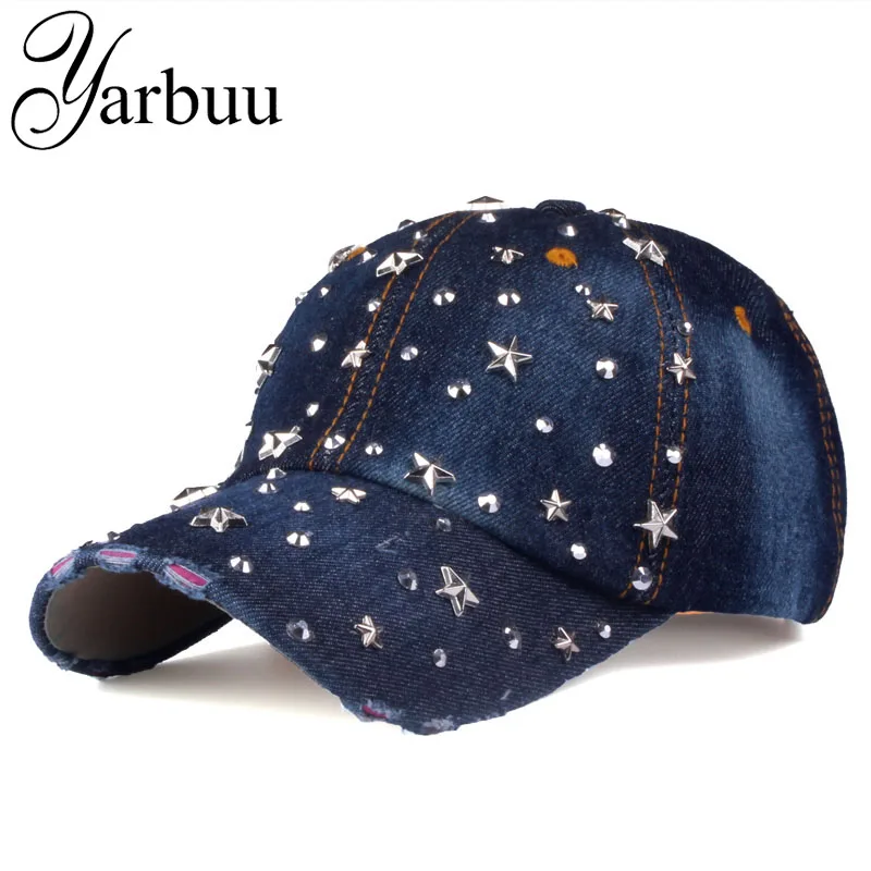 

[YARBUU]Baseball Caps new fashion hat caps sunshading men and women's baseball cap rhinestone hat denim and cotton snapback cap