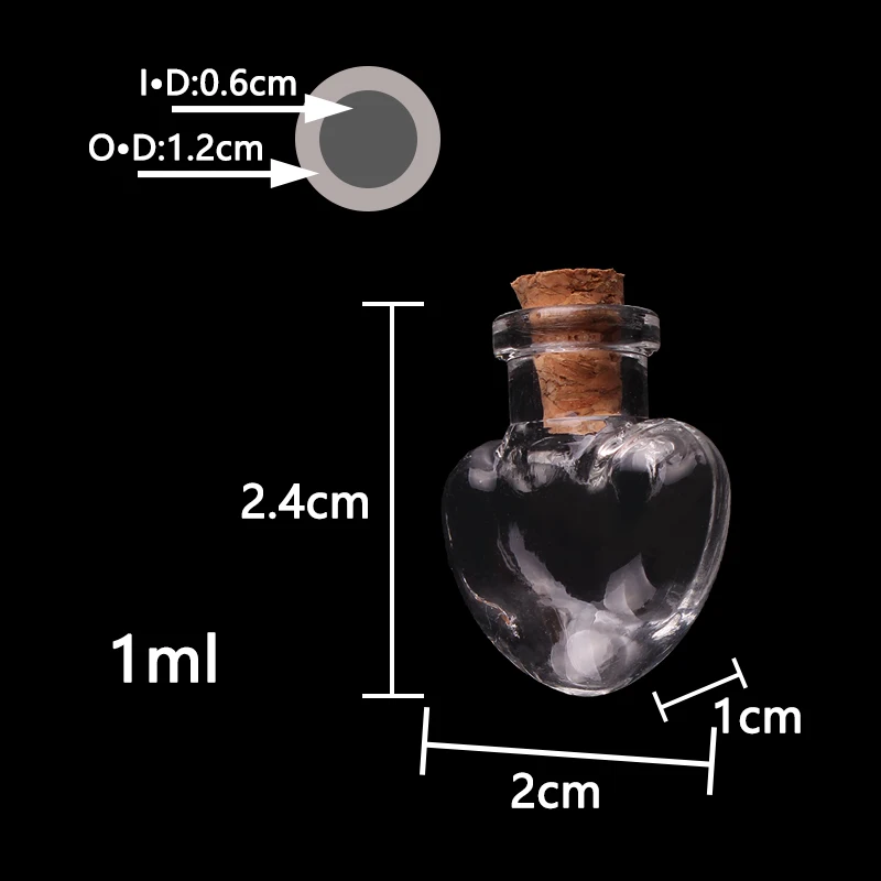 50pcs Transparent Peach Heart Glass Bottle Jars Vials Wishing Bottle Cute Art Bottles with Corks Stopper DIY craft gift