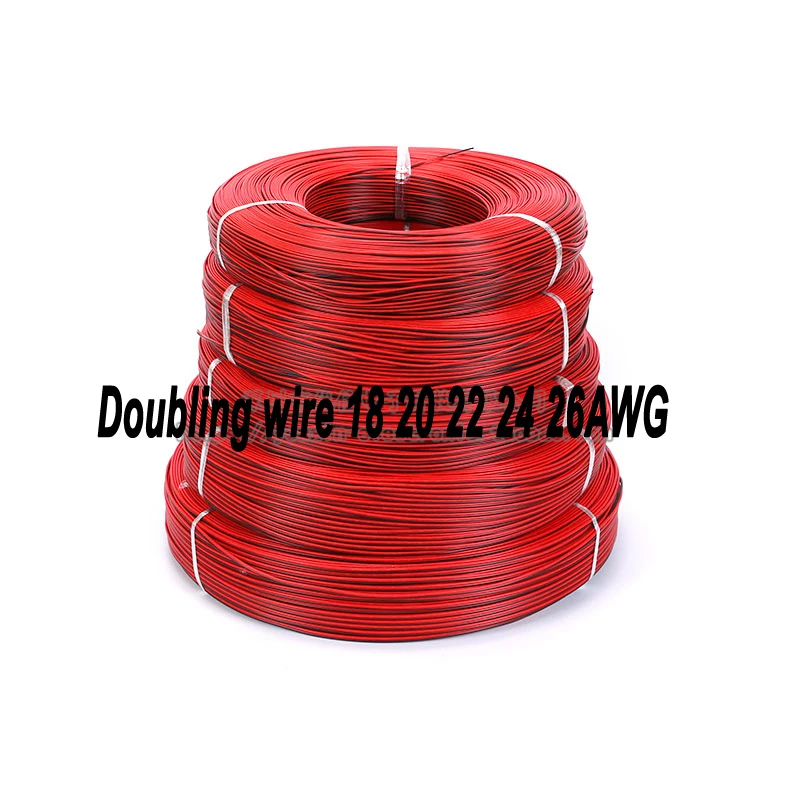 Free shipping 100M UL2468 doubling wire 18AWG 20AWG 22AWG 24AWG 26AWG Black&Red Tinned copper wire solder cable