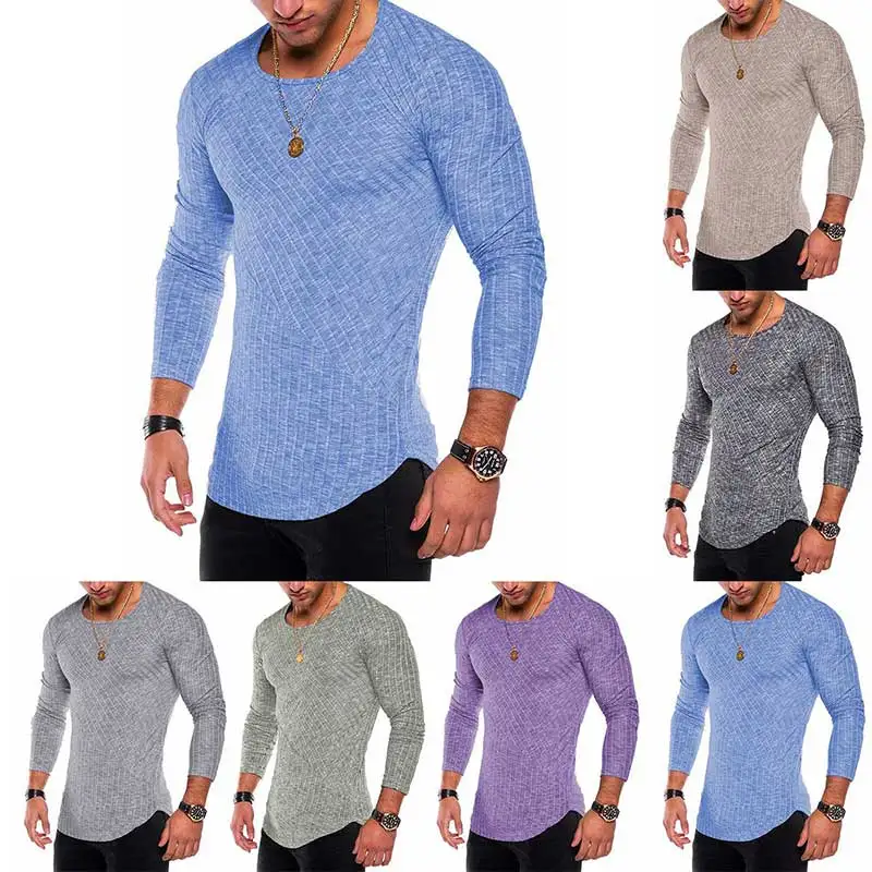 Spring New Slim Fit T Shirt Men Tops Tees Casual Male T-Shirt Long Sleeves Solid Color Muscle Man tshirt Men Fitness MY060