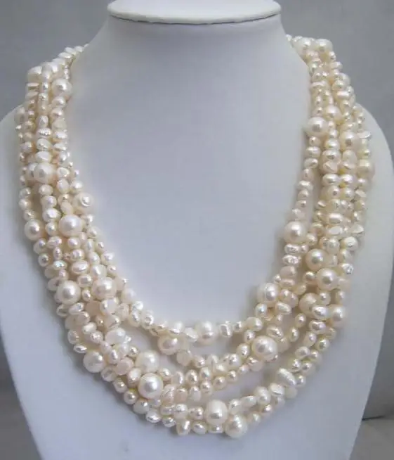 

White Genuine Freshwater Pearl Necklace Shell Flowe Clasp Holiday Party Jewelry Bridesmaid Gift Multi-Strand Necklace