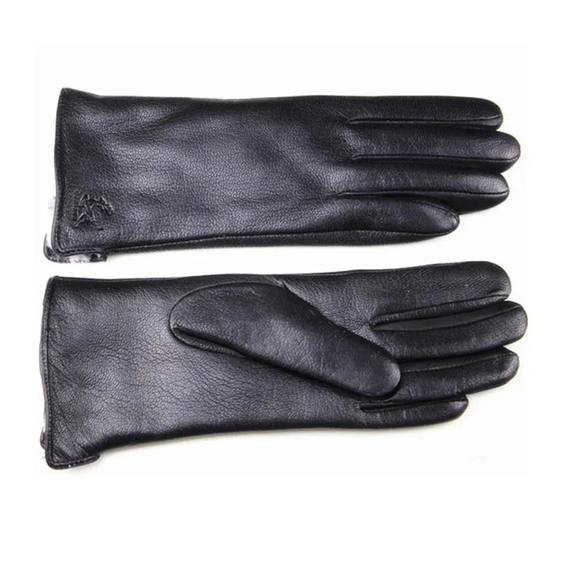 Goatskin Gloves Female Deerskin Pattern Thin Straight Board Style Autumn and Winter Thick Windproof Warmth Cold Gloves