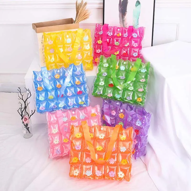 Holiday Beach Tote PVC Candy Air Filled Portable Fashion Folded Jelly Cute Bubble Bucket Sand Bag Tote Shopping Shoulder Bag