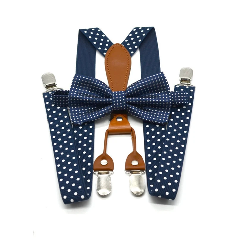 Yienws Women Suspenders with Bow Tie Polka Dot Red Bowtie Braces Men 4 Clip Suspensores Mujer Navy Bretels Mannen 110cm YiA143