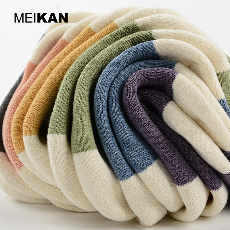 MKJC1807B-Morandi Color Half Terry Cotton Socks for Women, Thick, Breathable, Soft and Warm, High Quality, Winter