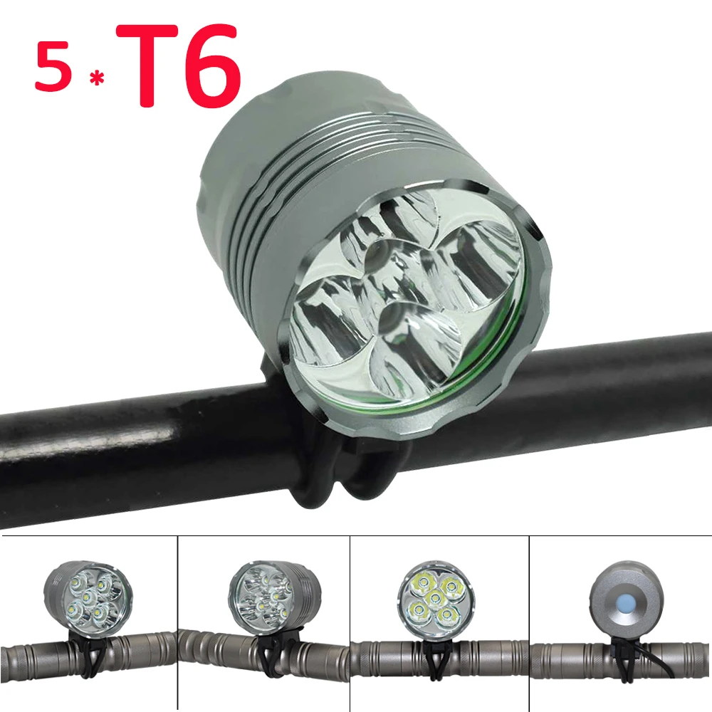 Ultra Fire Bicycle Flashlight 5500LM 5x XML T6 LED Front Bicycle Light DC 3 Modes head Light Bike Lamp Back Tail Light