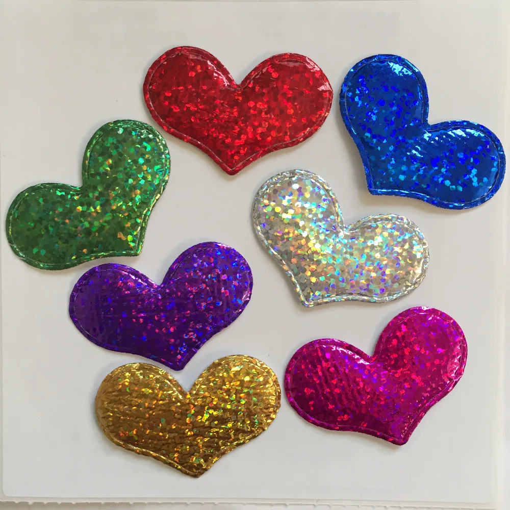 (40 pieces/lot) 38mm Padded heart Applique Wedding /Christmas decoration /craft DIY Random mix A59A