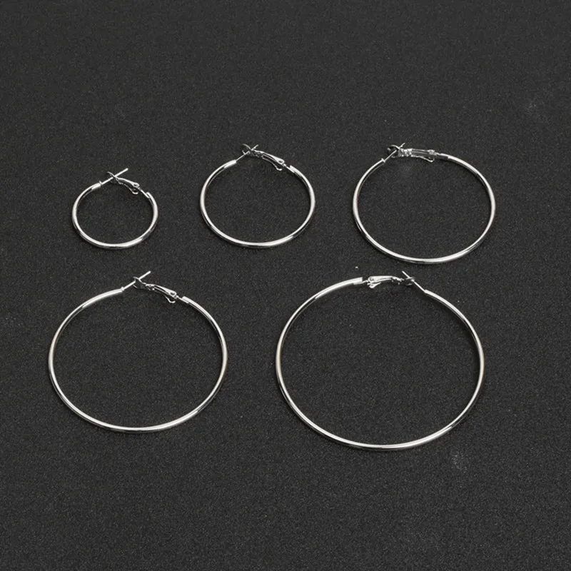 1 pair Women Hoop Earrings Silver Color Metal Big Circle Smooth Large Big Round Hoop Earrings Sexy Fashion Ear Jewelry