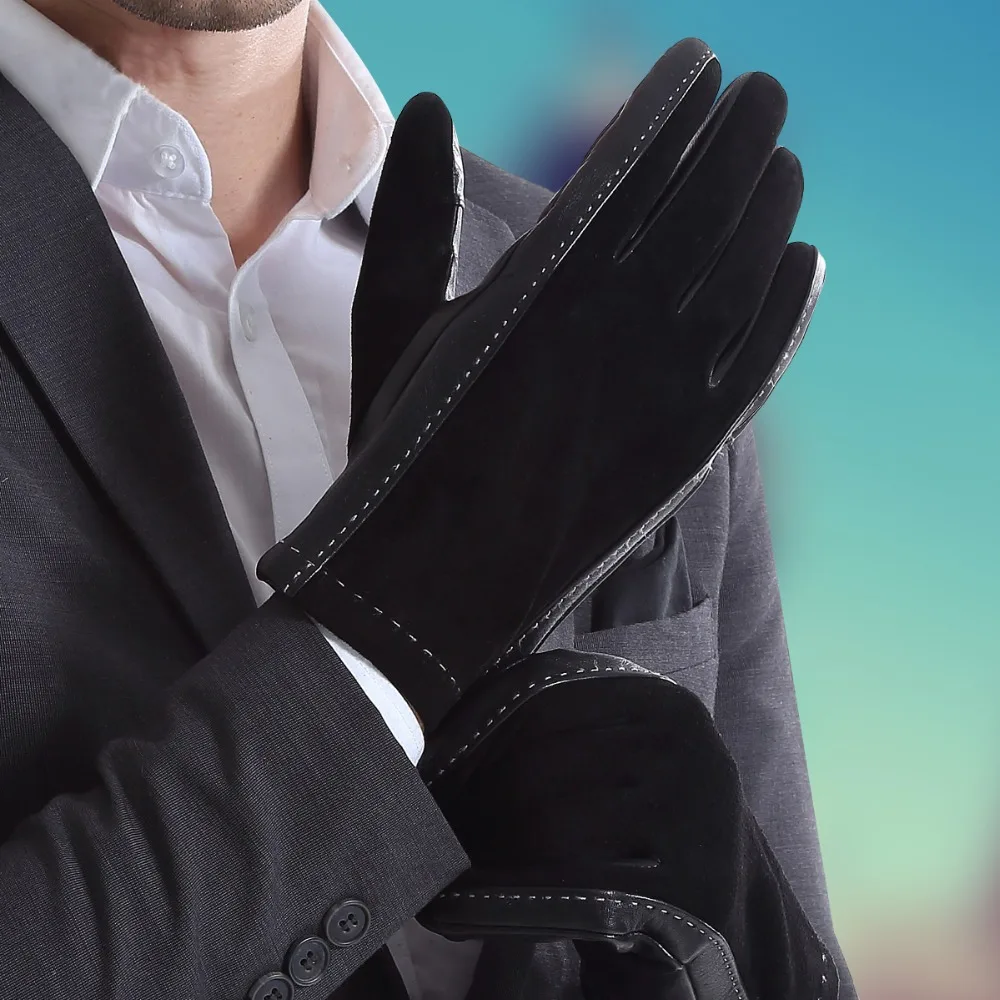 Gants en cuir véritable doublés en peluche pour hommes et femmes, peau de mouton en daim, toucher en option, couples amoureux, automne, hiver, 3328