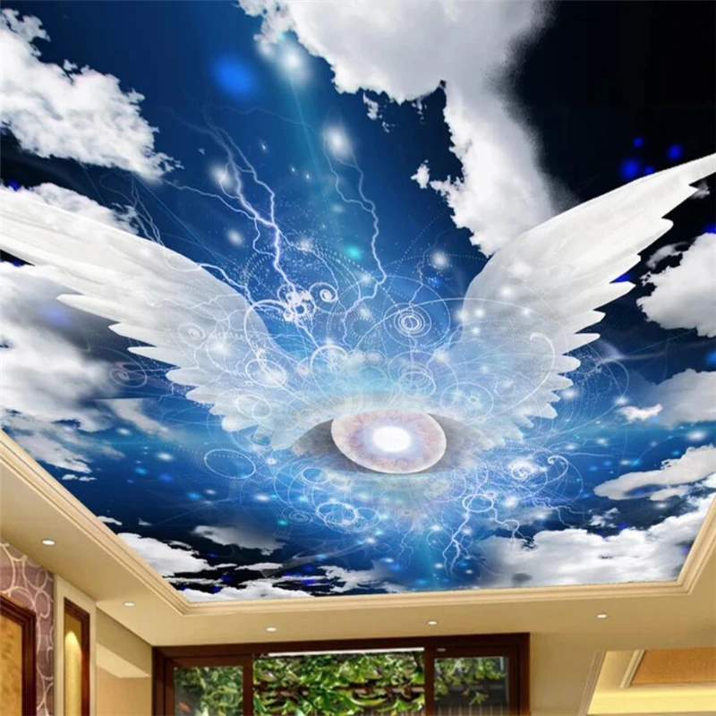 

beibehang Custom wallpaper Angel Wings Star Blank Cloud Zenith Mural Custom Large Mural Green Wallpaper papel de parede