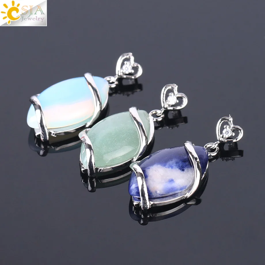 CSJA Classic Horse Eye Shaped Pendant Natural Stones Pendulum Silver-color Pendants for Necklaces Women Men Fashion Jewelry F562