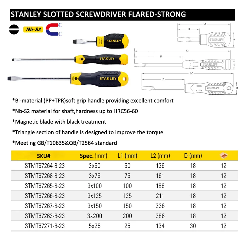 Stanley 1 pz garanzia a vita 3mm 5mm cacciavite a taglio cacciavite a testa piatta micro extra lungo lungo magnetico cacciaviti