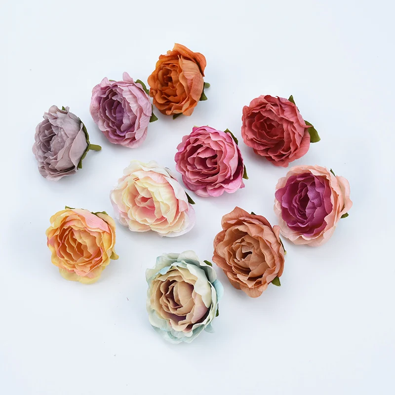 5pcs 4CM Silk Retro Roses Heads Vases for Decoration Wedding Car Home Fake Floristics Artificial Flowers Wall Diy Gifts Brooch