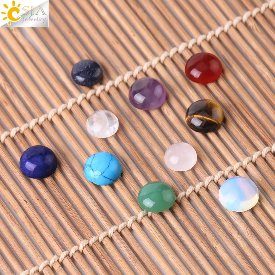 CSJA Natural Stone Cabochon 7 10 12 mm Round Dome Loose Beads for Women Men DIY Jewellery Making Rings Earrings Accessories G038