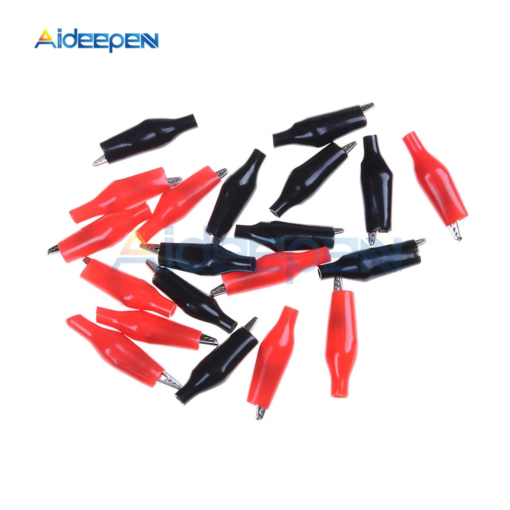 20pcs/lot Metal Alligator Clip P2001 Crocodile Electrical Clamp for Testing Probe Meter Black and Red with Plastic Boot