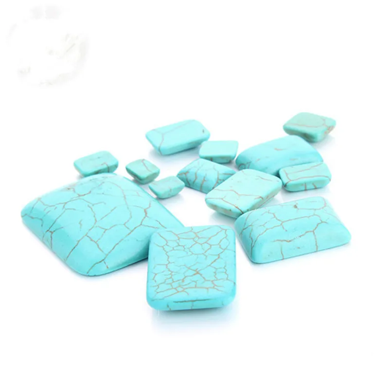 10pcs Natural Stone Square Shape Flatback Cabochon Blue Turquoise with Stripe for DIY Jewelry Making Earring/Pendant Accessories