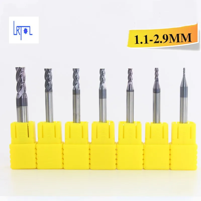 HRC55 5pcs 1.1-2.9*4D*50L-4Flutes  Carbide End mill CNC Spiral Router bit milling tools