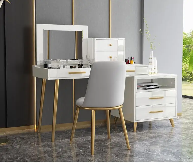 Modern retractable female dresser receives ark white hong kong-style light luxury bedroom dressing cabinet clamshell dressing .