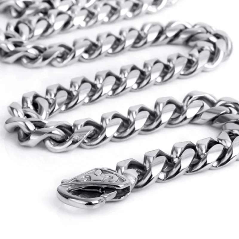 

13/15mm Fashion Chain For Men Hip Hop Jewelry Stainless Steel Curb Chain Necklace Silver Color Male Jewelery Wholesale