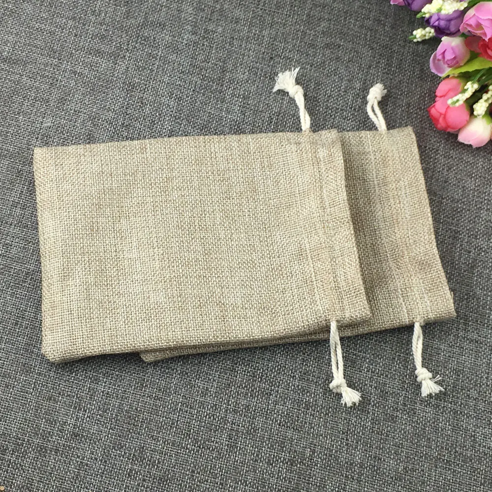 Sac en jute naturel pour cadeaux, fil de coton, sacs à ficelle de proximité, affichage d'emballage de bijoux, mariage, fête, anniversaire, poudres, mode, 7x9cm