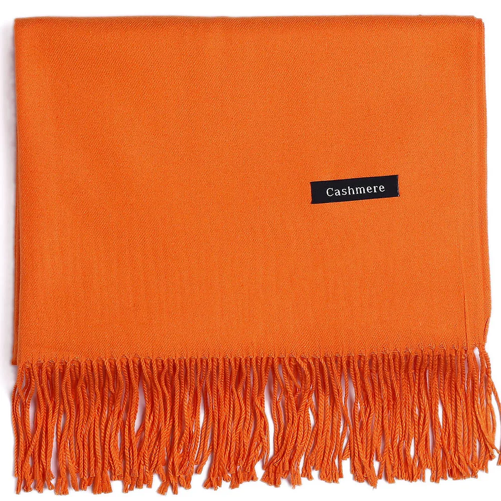 Fashion Cashmere Scarf Shawl Solid Basic Autumn Winter Wrap Warm High Quality Soft Hijab Thick Women Pashmina Wool Luxury Orange