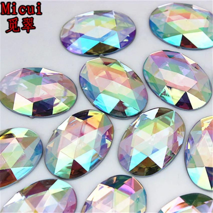 Micui 100PCS 18*25mm Oval Acrylic Rhinestones Flatback Crystals Stones For Clothes Dress Decorations Jewelry Accessories ZZ137