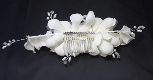 White yarn flower hair comb style headpiece soft tiara for bride wedding hair accessories