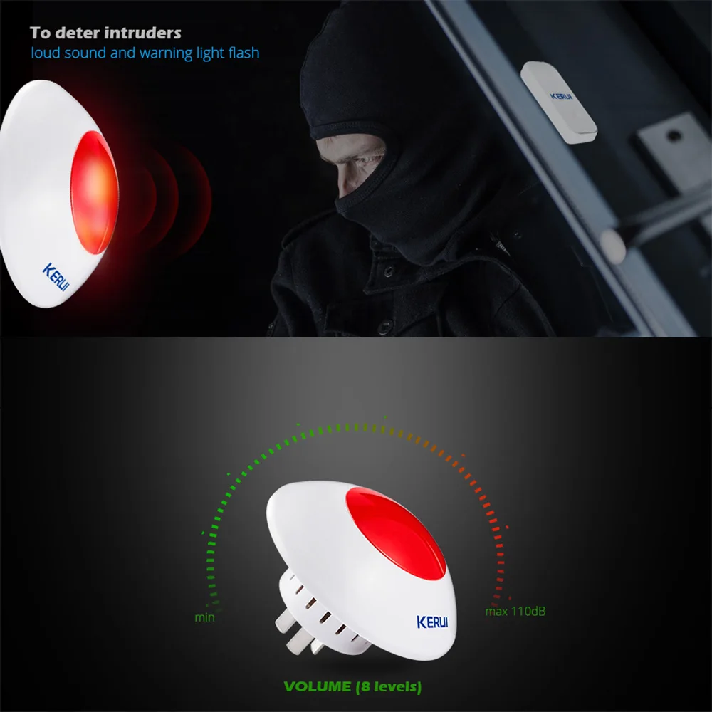 KERUI J009 433 MHz Wireless Flash Siren Alarm Siren Horn Red Light Strobe Siren For Home Alarm System Security kit