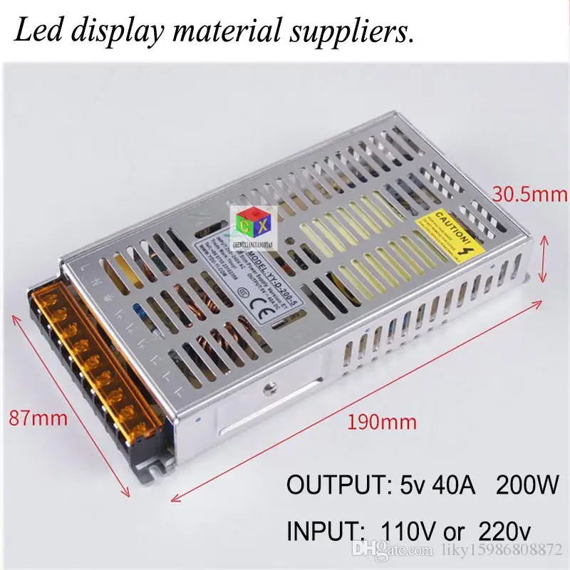 CE certification ultra-thin LED display power YY-D-200-5 switchable input voltage 220v/110v stable operation output  5V40A