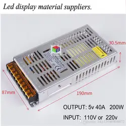 CE certification ultra-thin LED display power YY-D-200-5 switchable input voltage 220v/110v stable operation output  5V40A