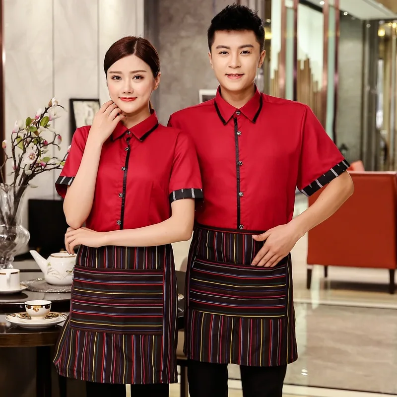 Hotel Work Clothes Women's Waitress Short Sleeves Summer Uniform Chinese Restaurant Catering Hot Pot Shop Waiter Overalls H2219