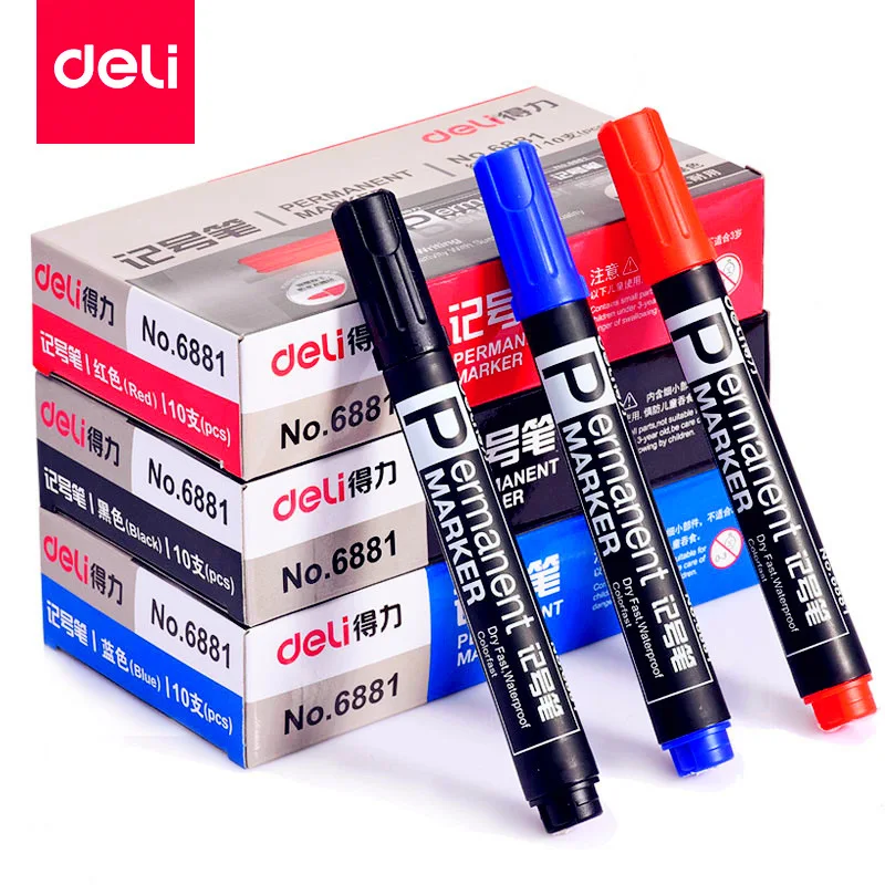 Deli Waterproof Permanent Oil Marker Tyre Tire Tread CD Metal Mark Pen Paint Comic Graffit Writing Tool School Office Stationery