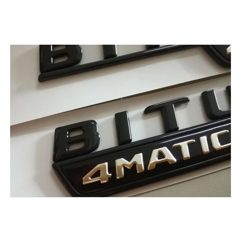 1Pair Brilliant Shiny Gloss Black BITURBO 4MATIC + Car Trunk Fender Letters Emblems Badges for Mercedes Benz AMG