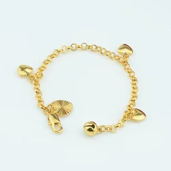 Fashion Baby Kids Women Gold Color Lovely Smooth HEART Jingle Bell Charm Bracelet NEW