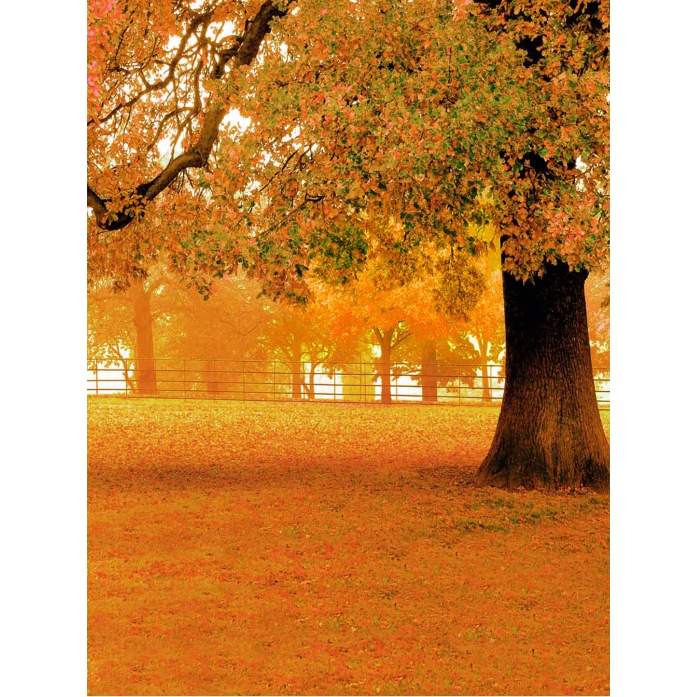 

Fall Scenic Photography Backdrop Vinyl Printed Big Tree Orange Leaves Floor Outdoor Wedding Autumn Background for Photo Studio